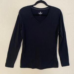 Seg'ments Black Long Sleeve V-neck Shirt 100% Merino Wool Minimalist size Large